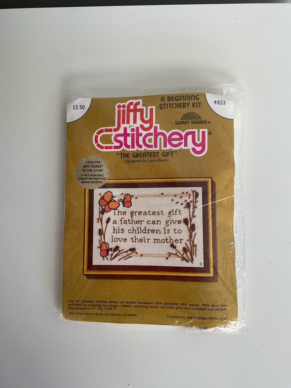 Vtg 1970's Jiffy Stitchery "The Greatest Gift" Crewel Kit #633